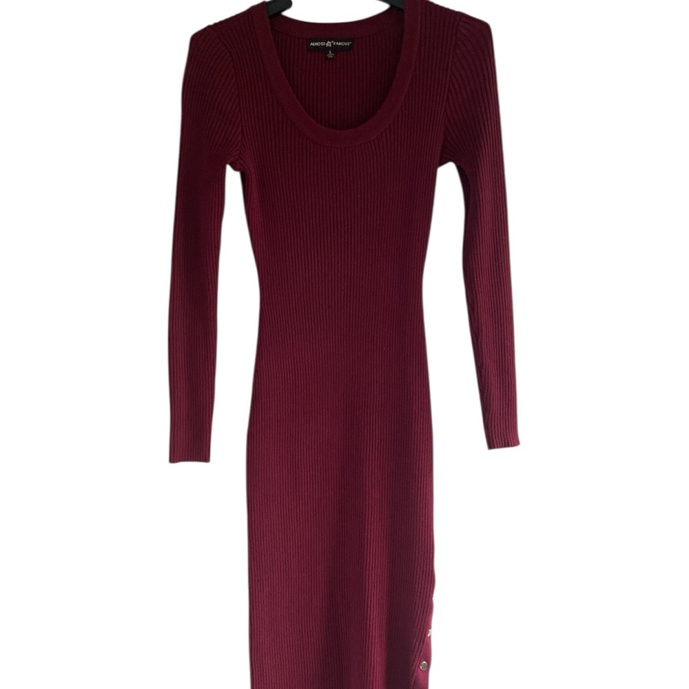 Almost Famous Long Sleeve Burgundy Dress